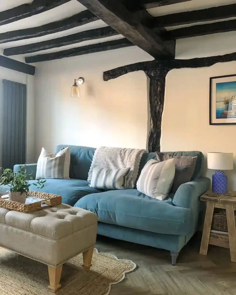 Beams, Velvet, and a Pop of Blue