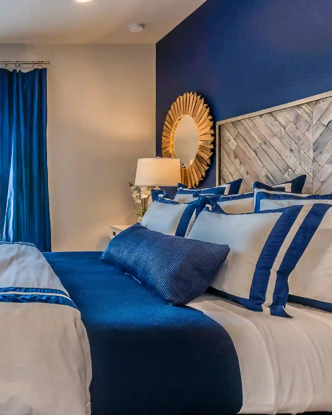 Dark Blue Accent Wall Behind Bed