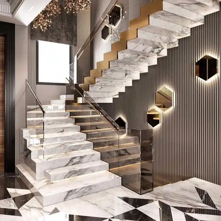 Luxurious Marble Staircase with Golden Accents