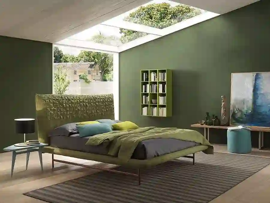Modern and Minimalist Green Bedroom with Natural Accents