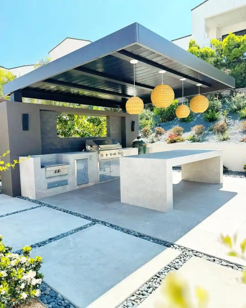 Bright outdoor kitchen with modern roof