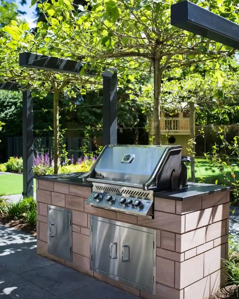 Garden grill station with stone finish