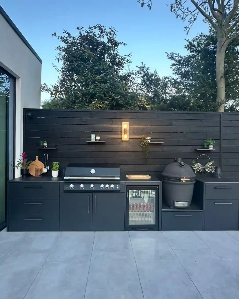 Sleek matte black modern outdoor kitchen