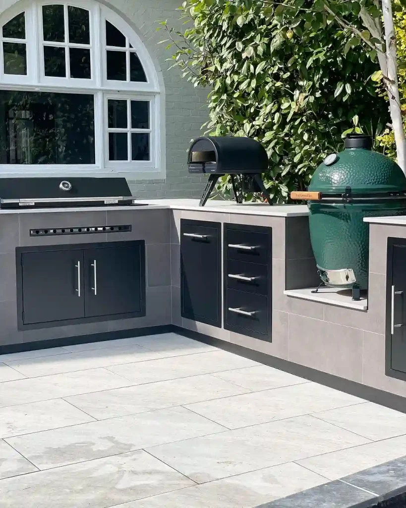 L-shaped outdoor cooking station