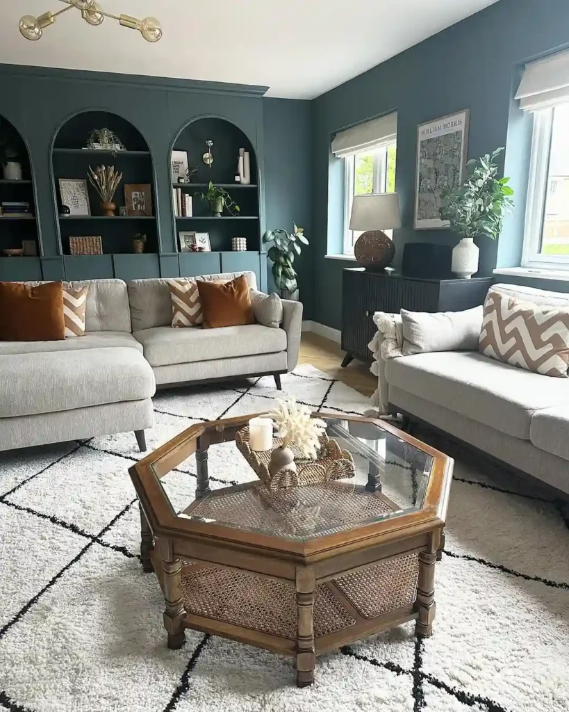 Deep Teal Walls with Light Neutrals