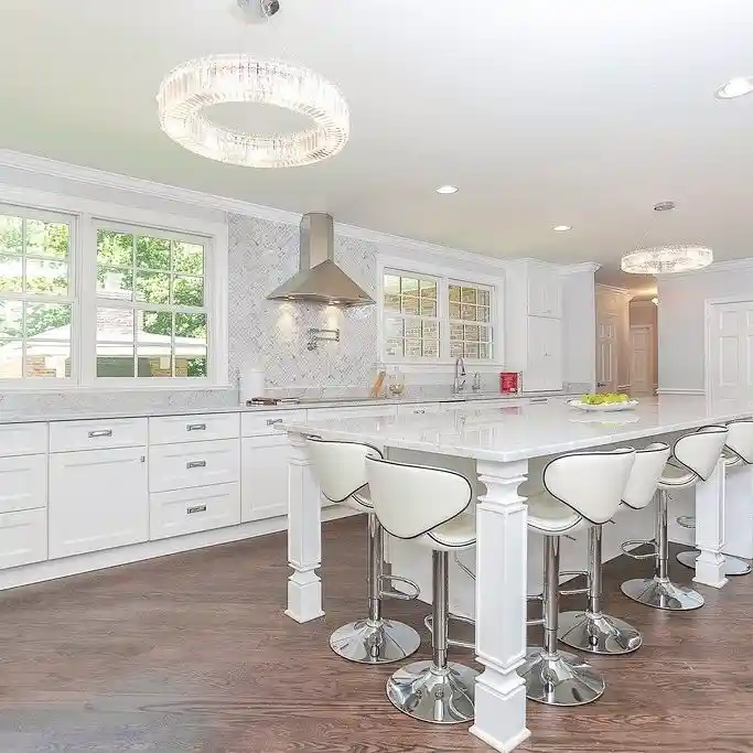 Glamorous White Kitchen with Diamond Marble Backsplash