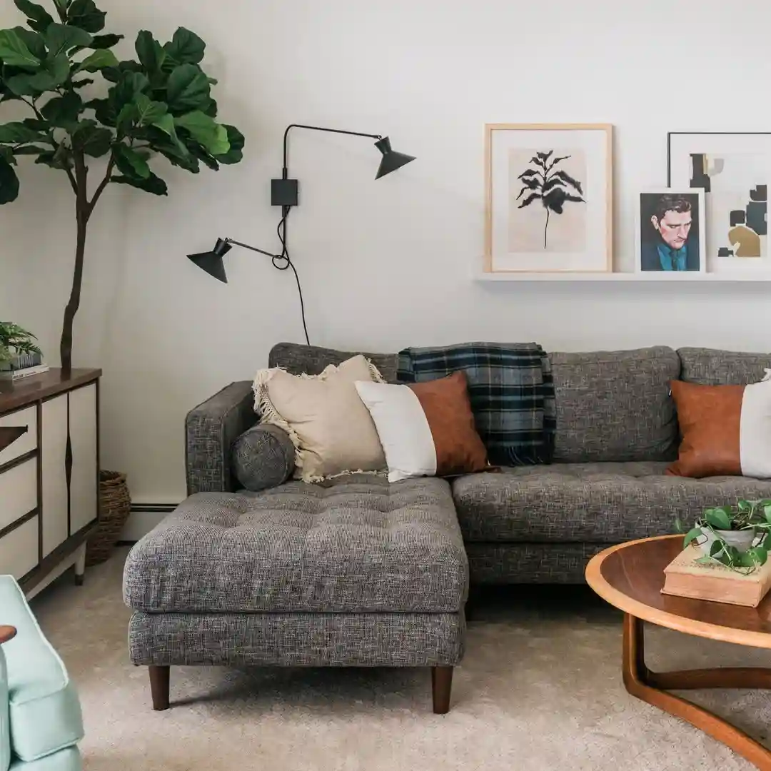 Warm Minimalism with a Mid-Century Sectional