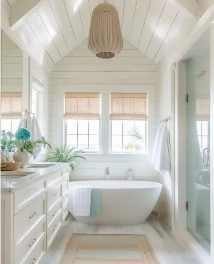 Bright Cottage Bath with Vaulted Ceiling