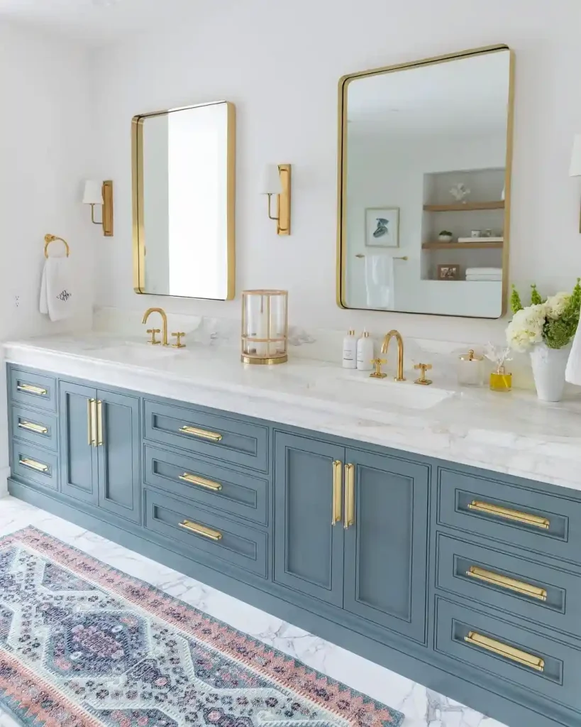 Classic Blue Vanity with Luxe Gold Touches