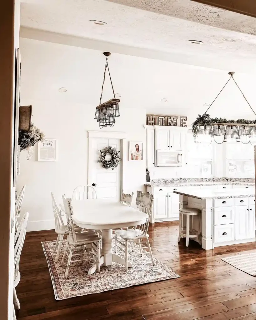 Classic White Farmhouse Dining-Kitchen Combo