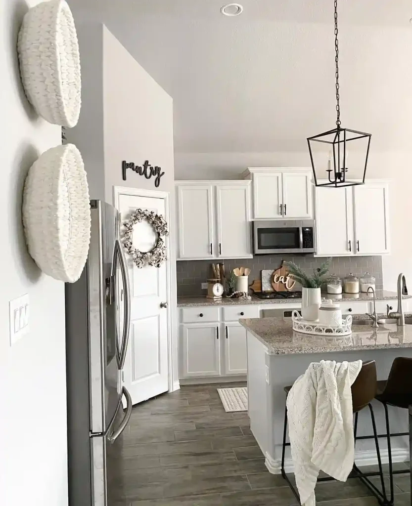 Cozy White Farmhouse Kitchen with Wreath Accents