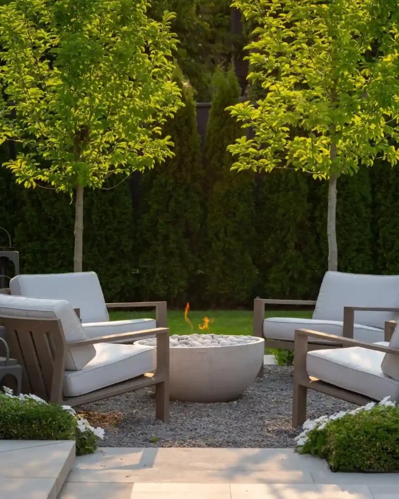 Fire Pit with Built-In Stone Benches