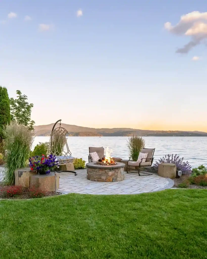 Paver Patio Fire Pit with Wicker Chairs