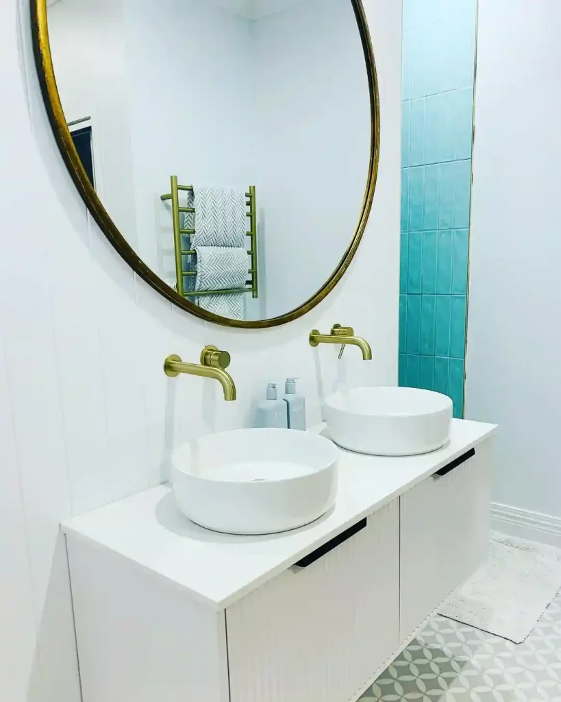 Playful Pop with Aqua Tile and Gold Fixtures
