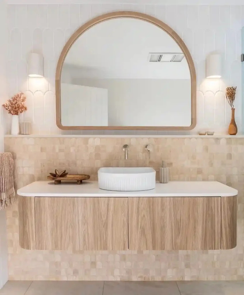 Soft Beige Tones and Curved Mirror