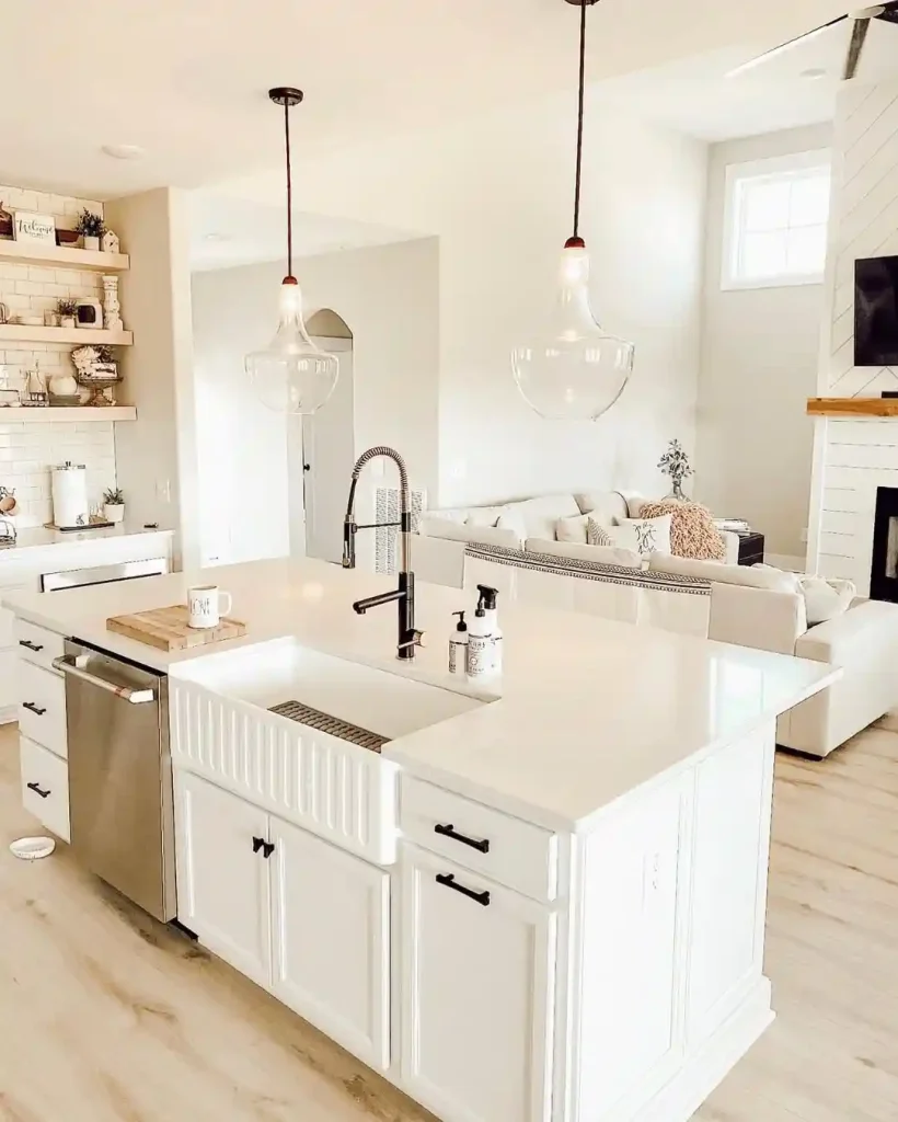 Soft Modern Farmhouse Kitchen with Cozy Living Flow