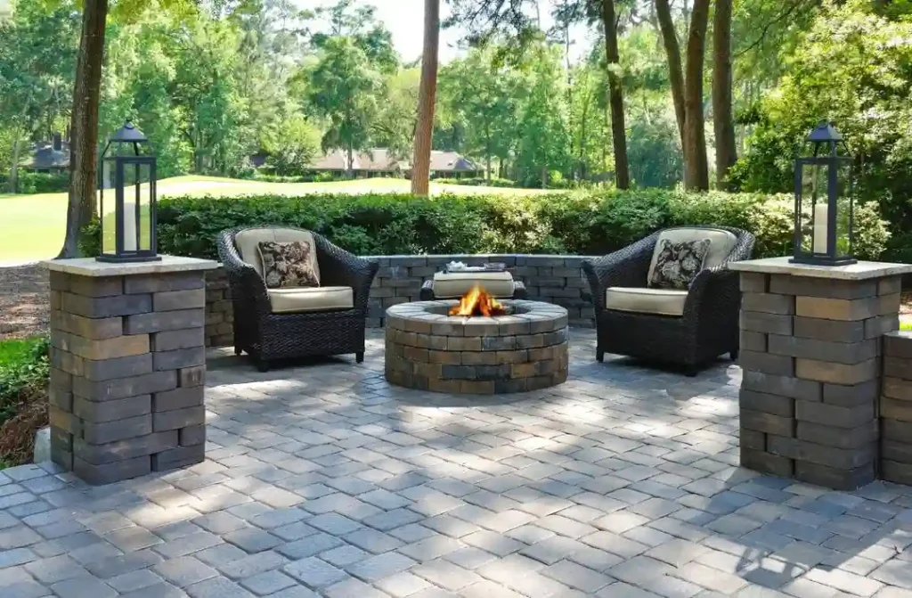 Square Granite Fire Pit with Grill Top