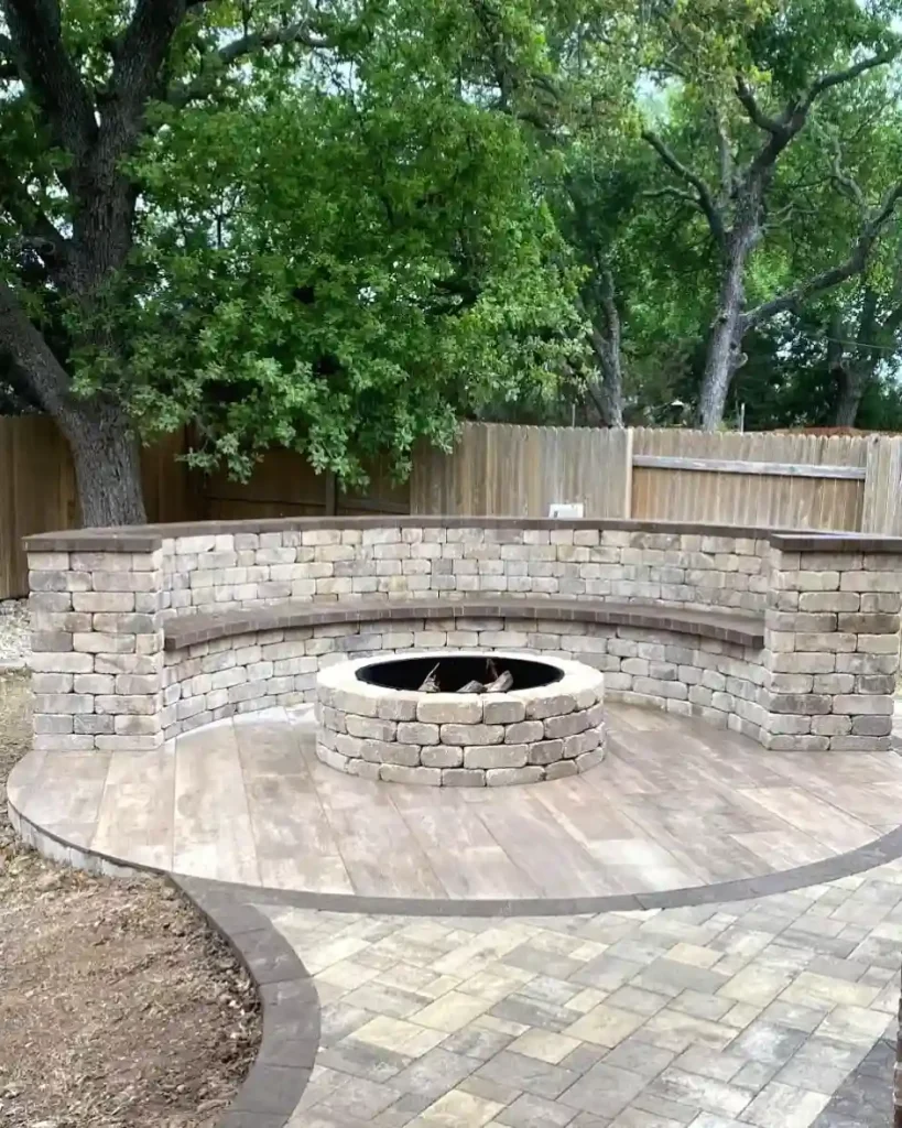 Stonework Fire Pit with Curved Seating