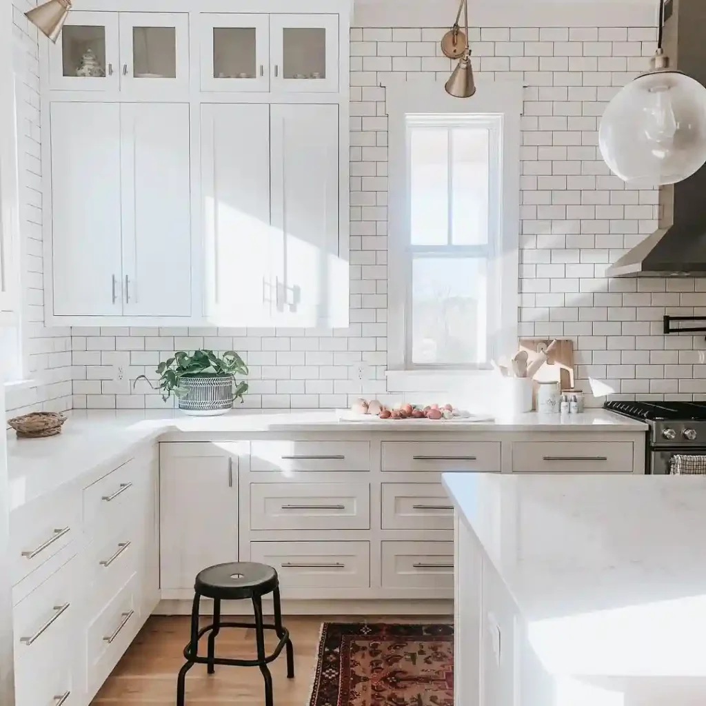 White Farmhouse Kitchen with Subway Tile Elegance