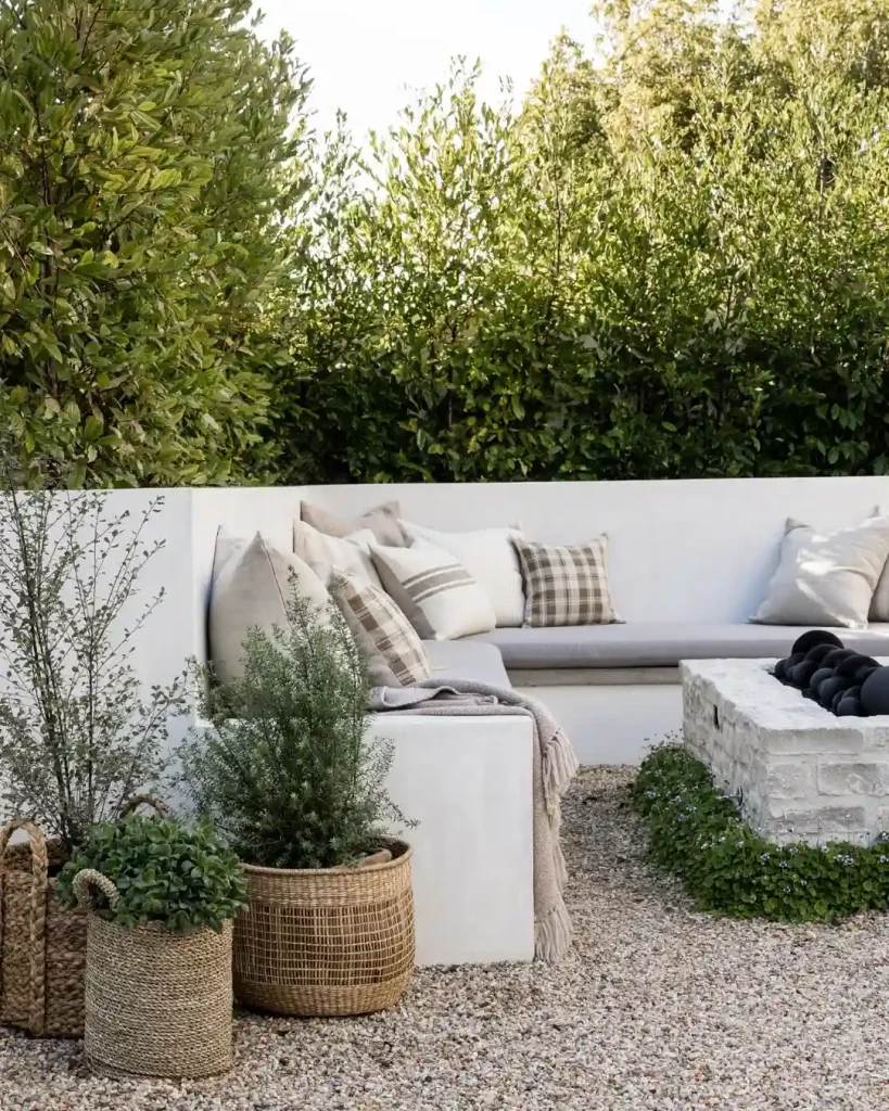 Whitewashed Minimalist Fire Pit Lounge