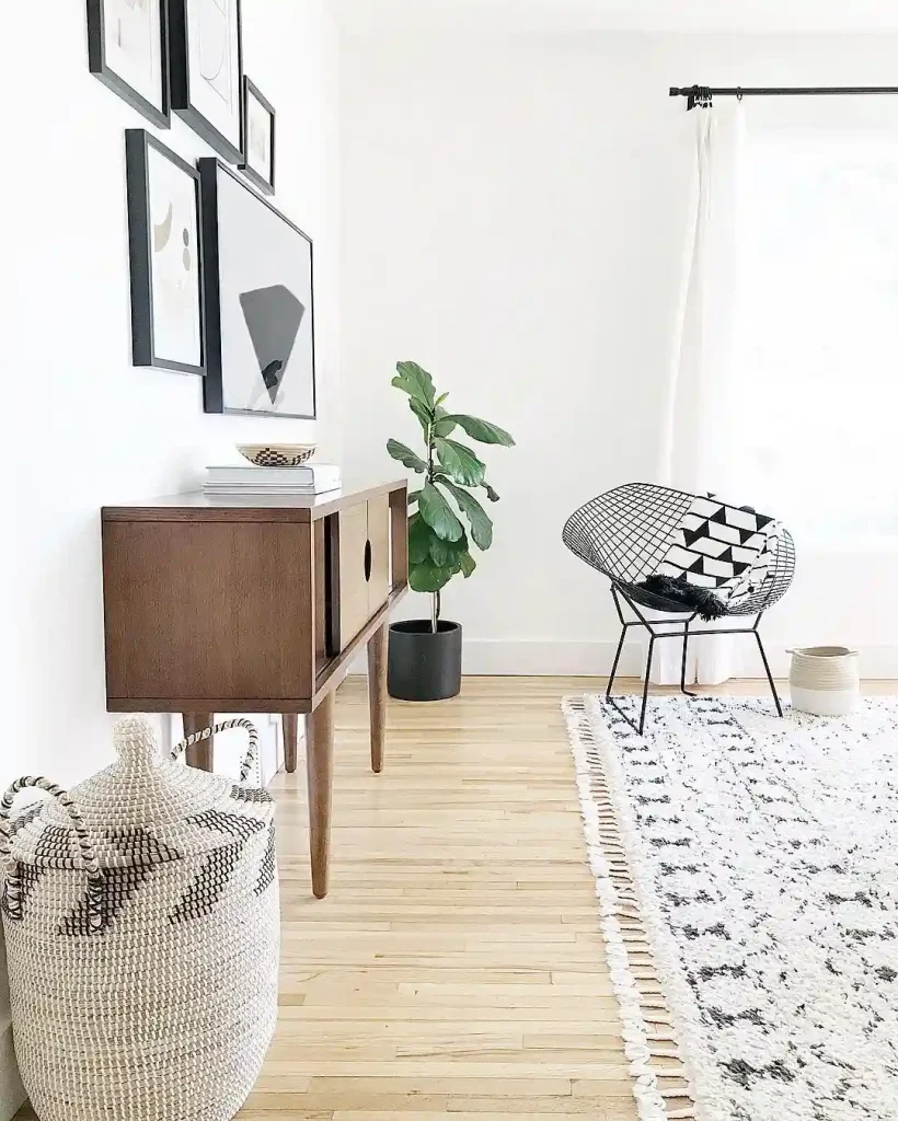 All-White Minimalist Living Room with Sheer Curtains