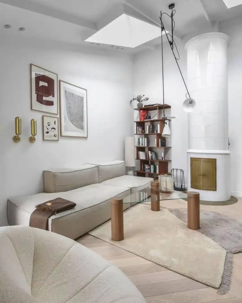 Minimalist Scandinavian Living Room with a Modern Fireplace