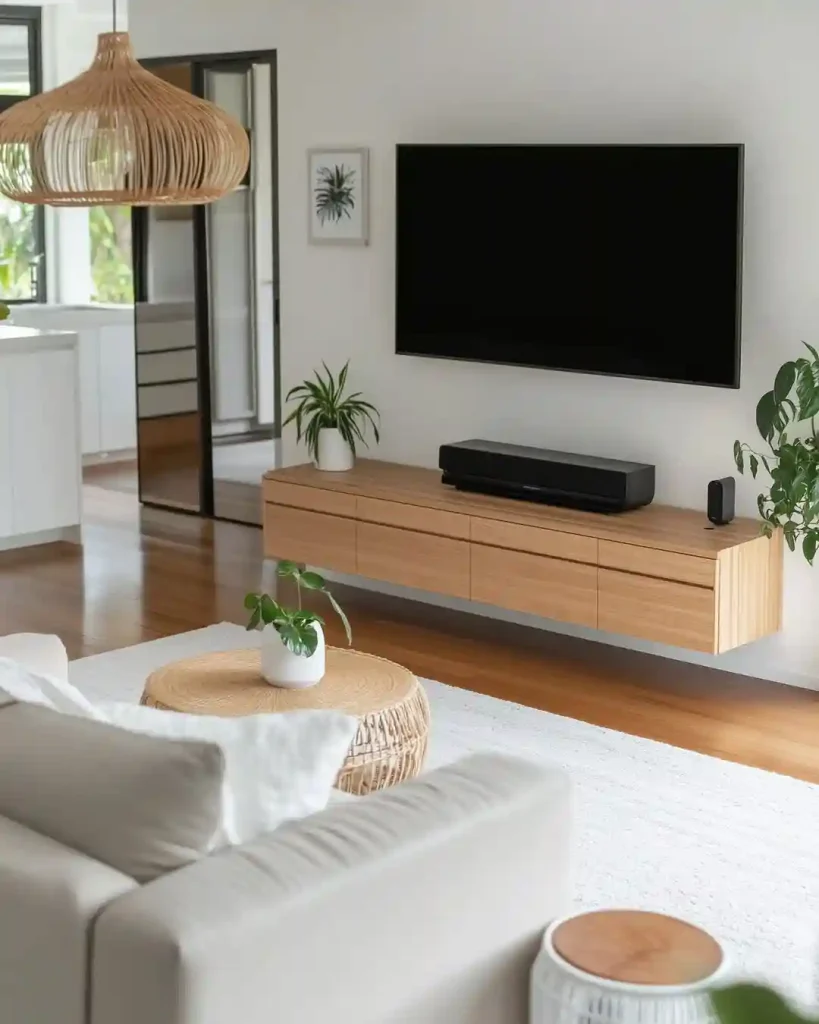 Modern Minimalist Living Room with Floating Wood Console