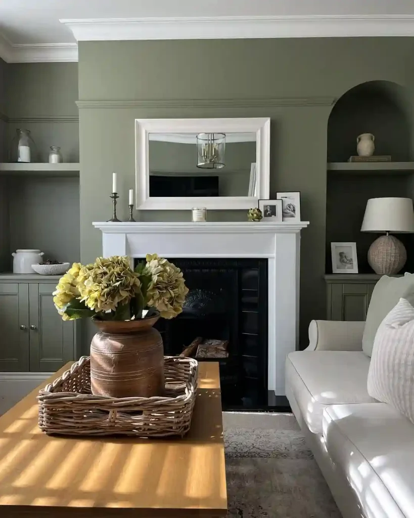 Muted Army Green Living Room Paint Color Idea