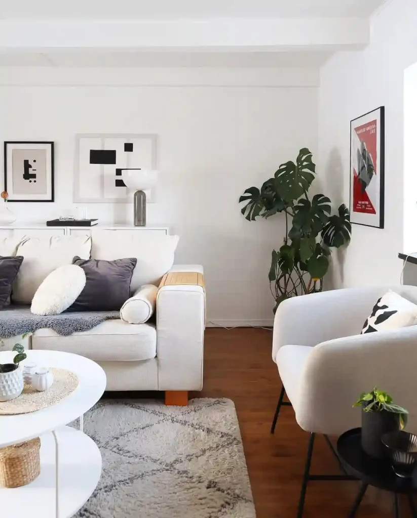Neutral Scandinavian Living Room with Black & White Art