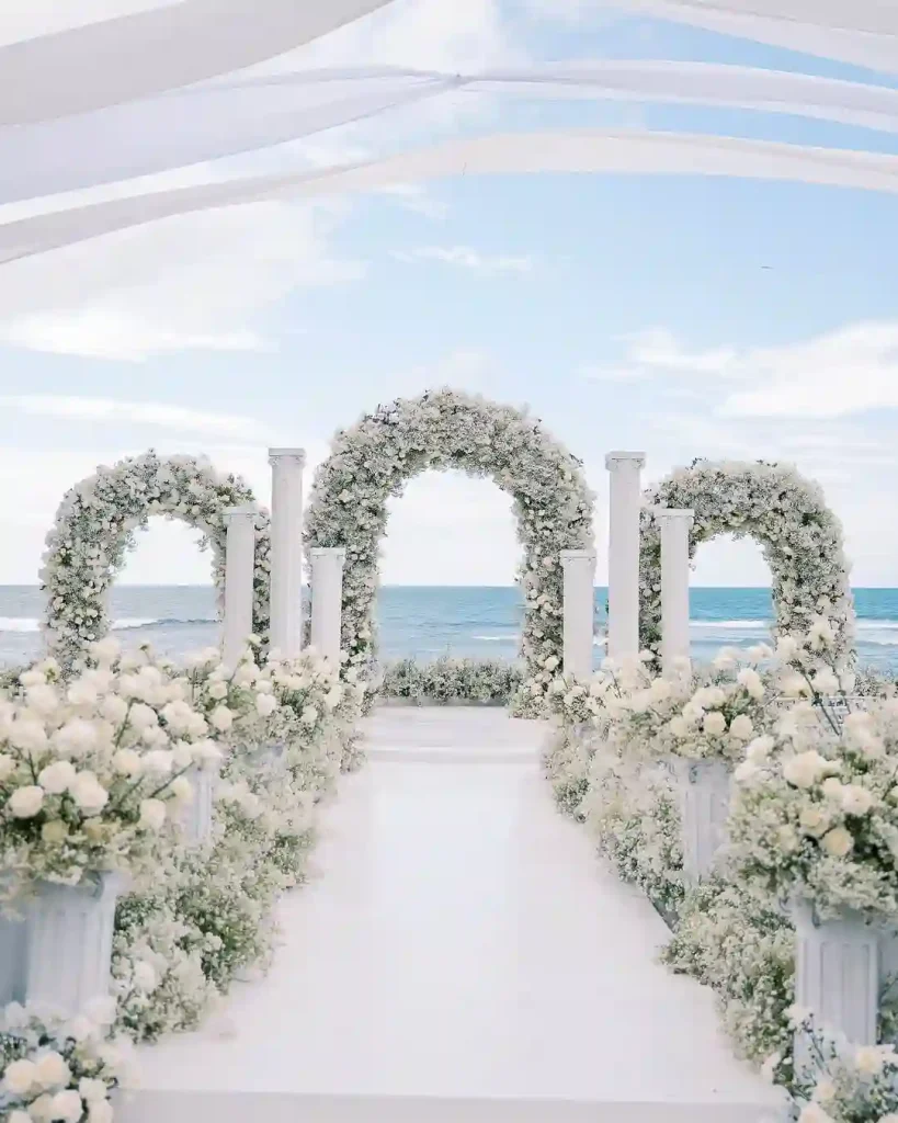 Ocean-Inspired White Floral Aisle