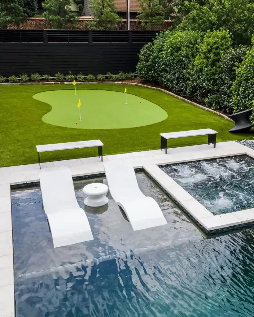 Pool with Golf Green and Lounge Shelf