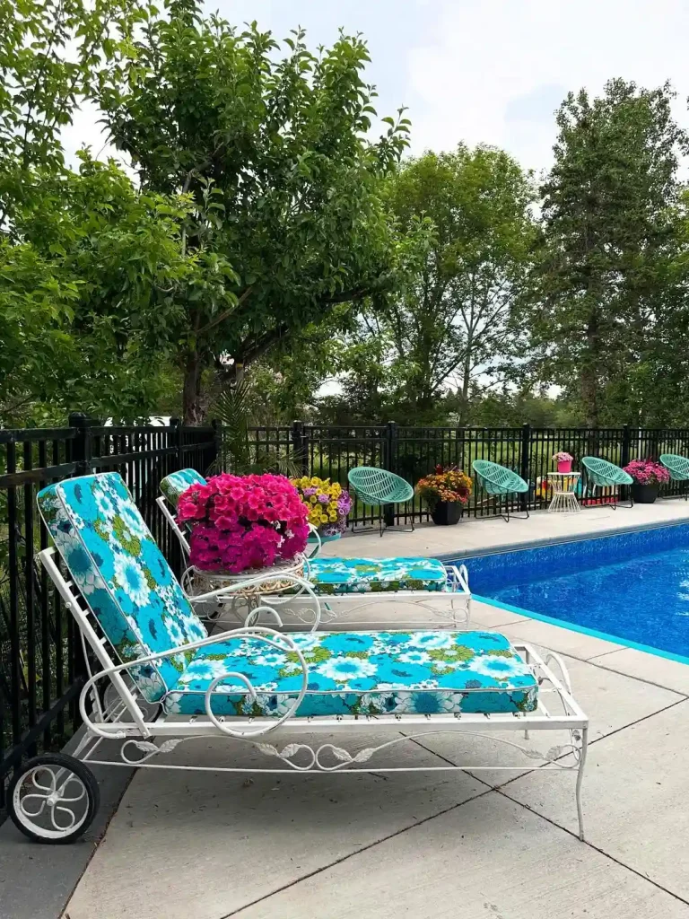 Retro Floral Poolside with Bright Cushions