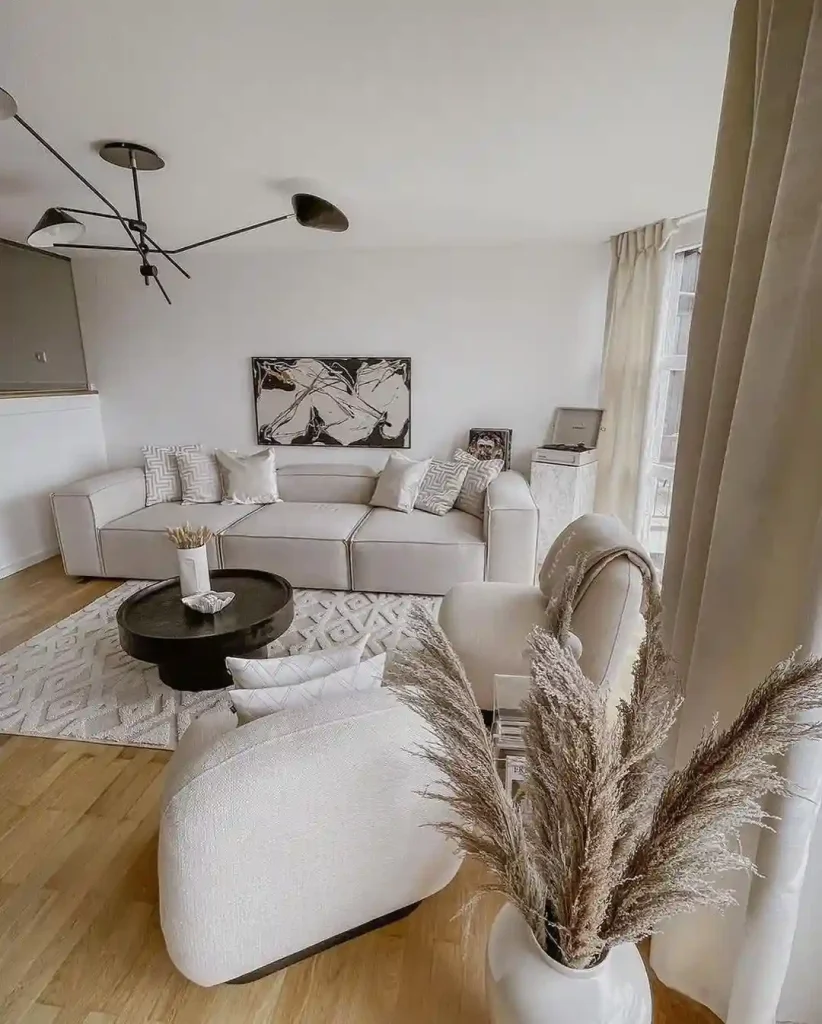 Scandinavian Living Room with Black and Beige Contrast