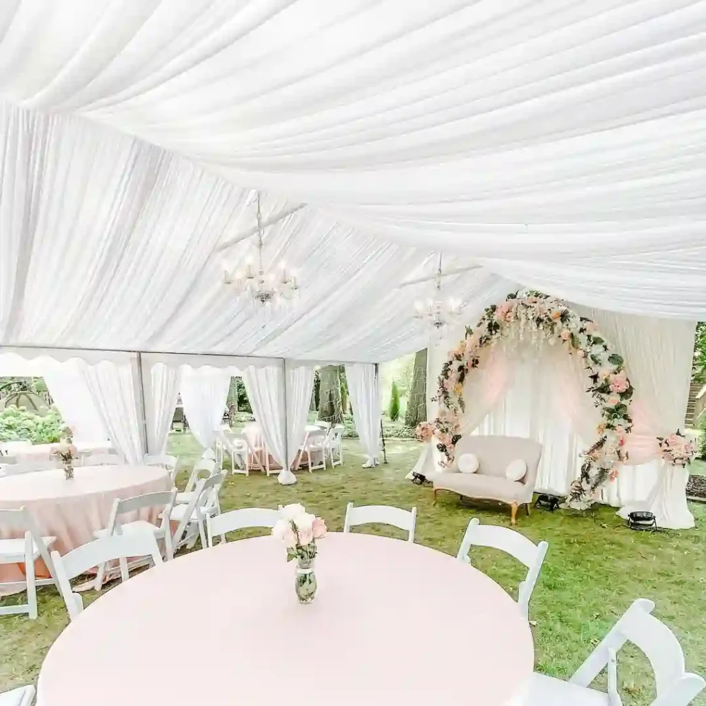Soft Blush Tent with Floral Arch