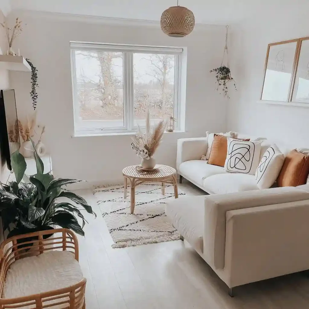 Warm Scandinavian Boho Living Room with Earth Tones
