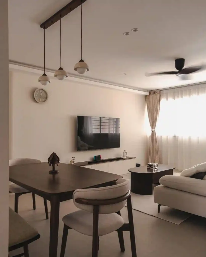 Warm and Cozy Minimalist Living Room with Subtle Lighting