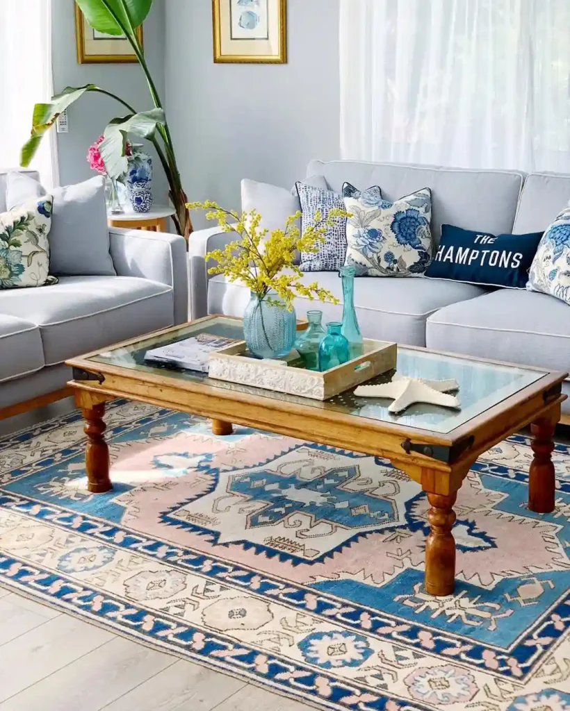 Coastal-Inspired Rug with Bold Blue Accents