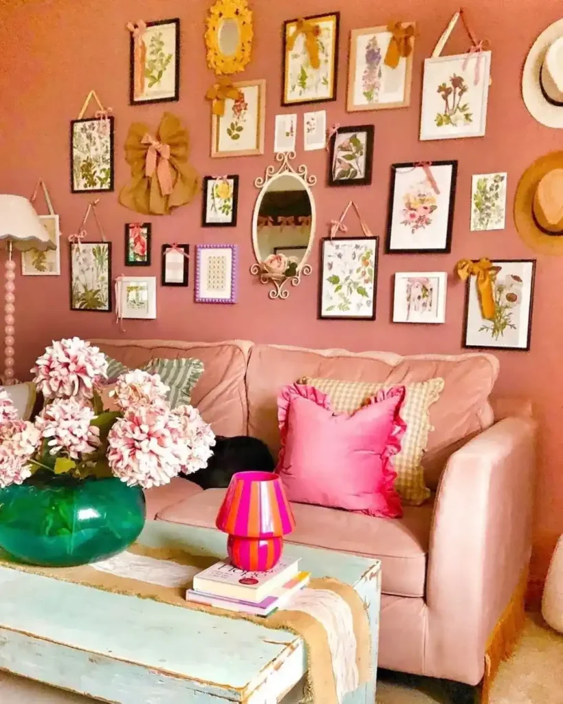 Eclectic Gallery Wall on Blush Pink