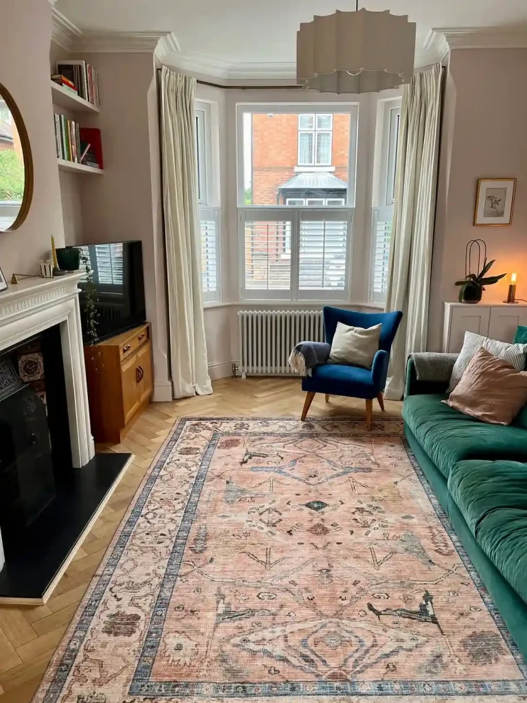 Vintage-Inspired Peach and Blue Rug