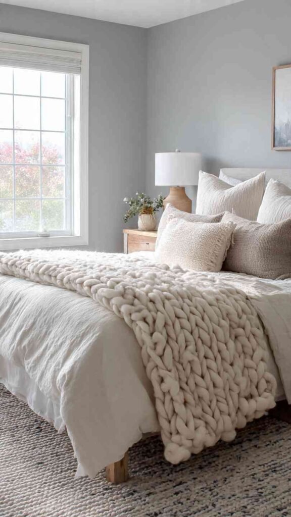 Layered Neutral Bedding with Chunky Knits