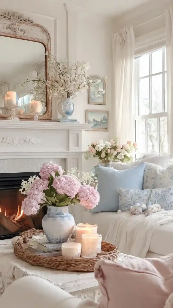 Pastel Cottage Spring Mantel