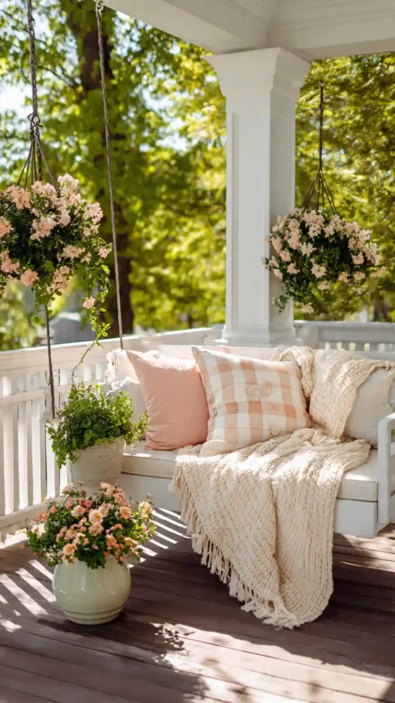Porch Swing with Pastel Pillows