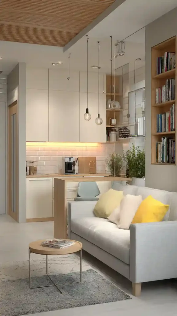 Small Apartment Open Kitchen and Living Room Layout