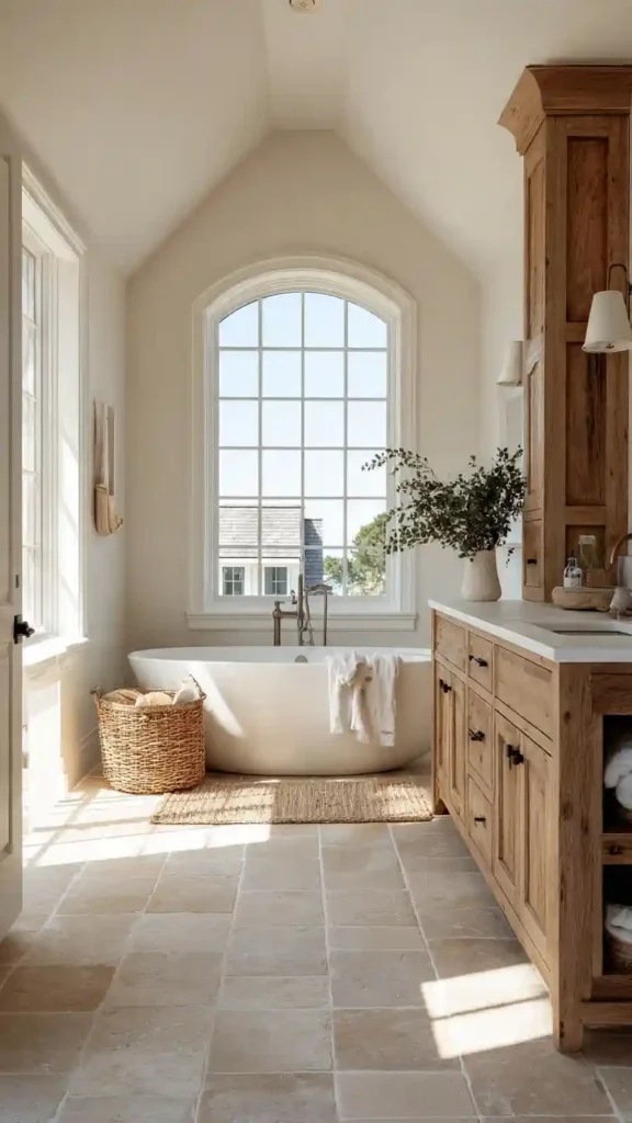 Airy Farmhouse Bathroom with Large Window