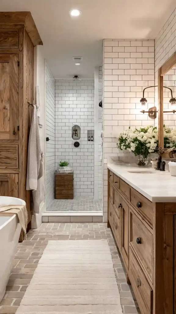 Farmhouse Bathroom with Large Walk-In Shower
