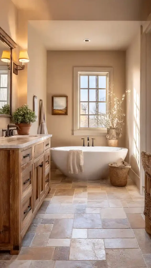 Farmhouse Bathroom with Soft Neutral Palette