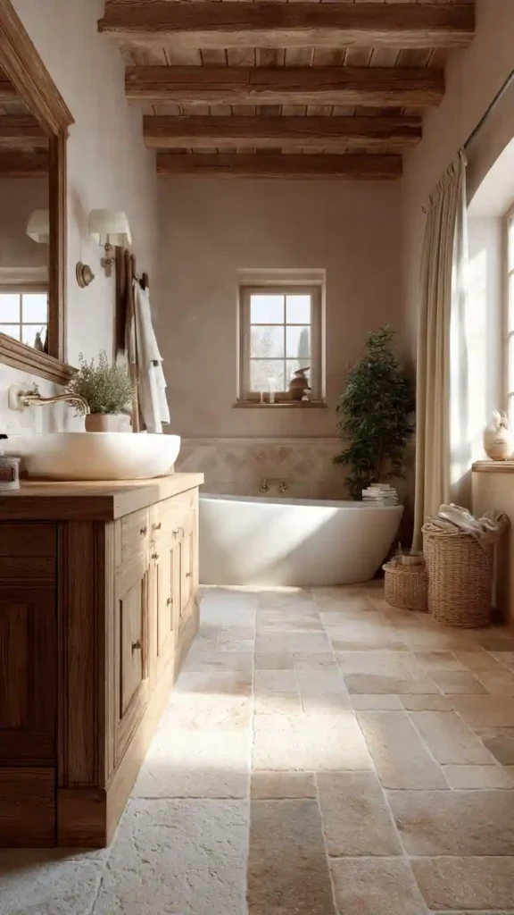 Neutral Farmhouse Bathroom with Beige Tones