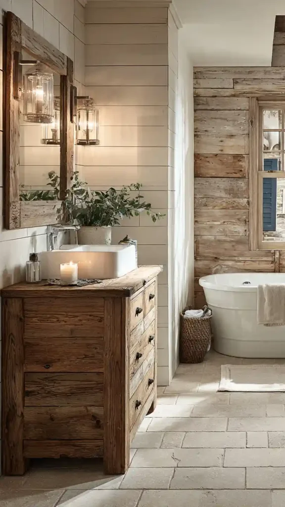 Rustic Farmhouse Bathroom with Reclaimed Wood Vanity
