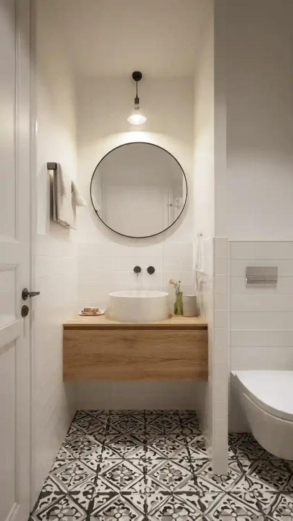 Small Bathroom with Statement Tile Floor