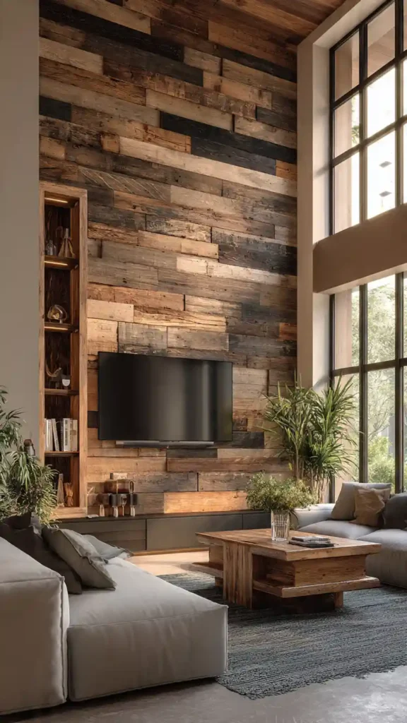 Rustic Wooden Panel TV Wall